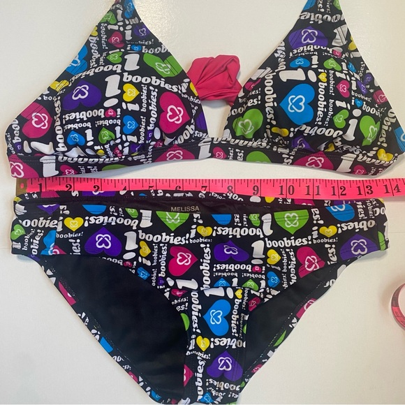 Melissa Keep a Breast swimsuit, I Love Boobies, top and bottom, size M - Picture 3 of 8